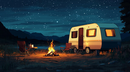 Cozy Nighttime Camping Under Stars