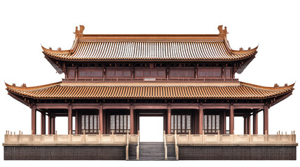 Fototapeta premium Ancient Chinese watchtower section Transparent background, PNG