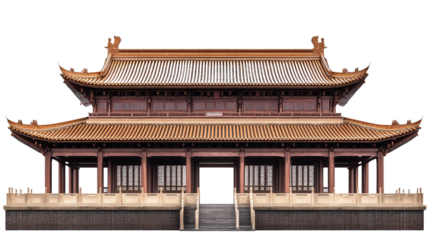Ancient Chinese watchtower section Transparent background, PNG