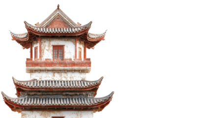 Ancient Chinese watchtower section Transparent background, PNG