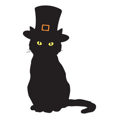 Black Cat Silhouette with Top Hat for Halloween Design vector