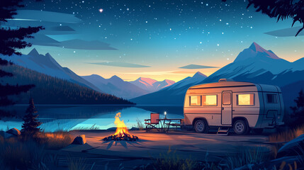 Starry Night Camping by the Lake