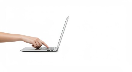 one hand on the laptop keyboard