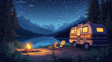 Starry Night Lake Camping Adventure