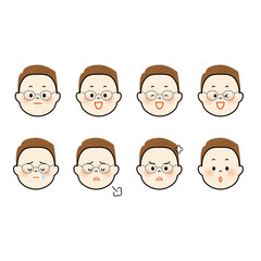 男性の顔のかわいいイラストセット1