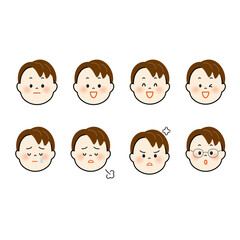 男性の顔のかわいいイラストセット2