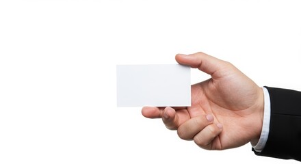 Obraz premium a hand holding a blank white card on a white background