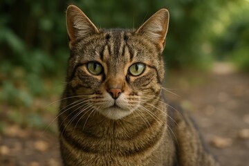 Majestic tabby cat outdoors.