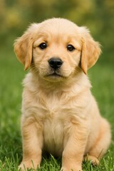 Adorable golden retriever puppy outdoors.