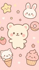 Cute kawaii pastel animals dessert