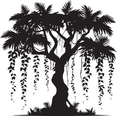 Jungle Big Tree with Leaves silhouette design isolated 