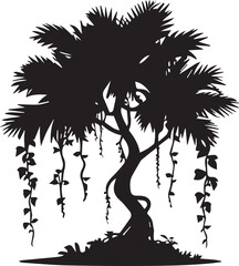 Jungle Big Tree with Leaves silhouette design isolated 