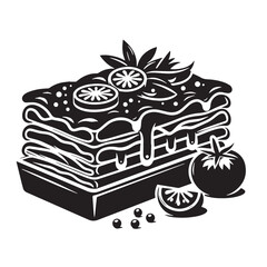 Baked Lasagna in Pan with Tomato and Lemon Garnish