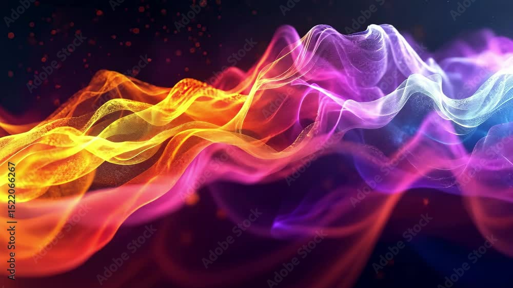 Poster sound waves transform into vibrant colors in a captivating display of energy and movement, creating 