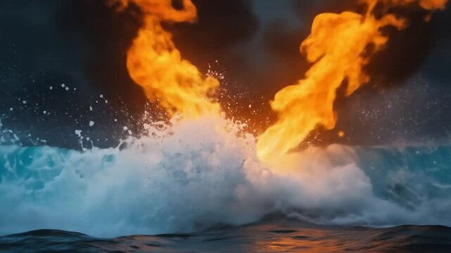 Dynamic Clash Between Fire And Water, Creating A Visually Striking Contrast Of Elements And Powers. 4k Video