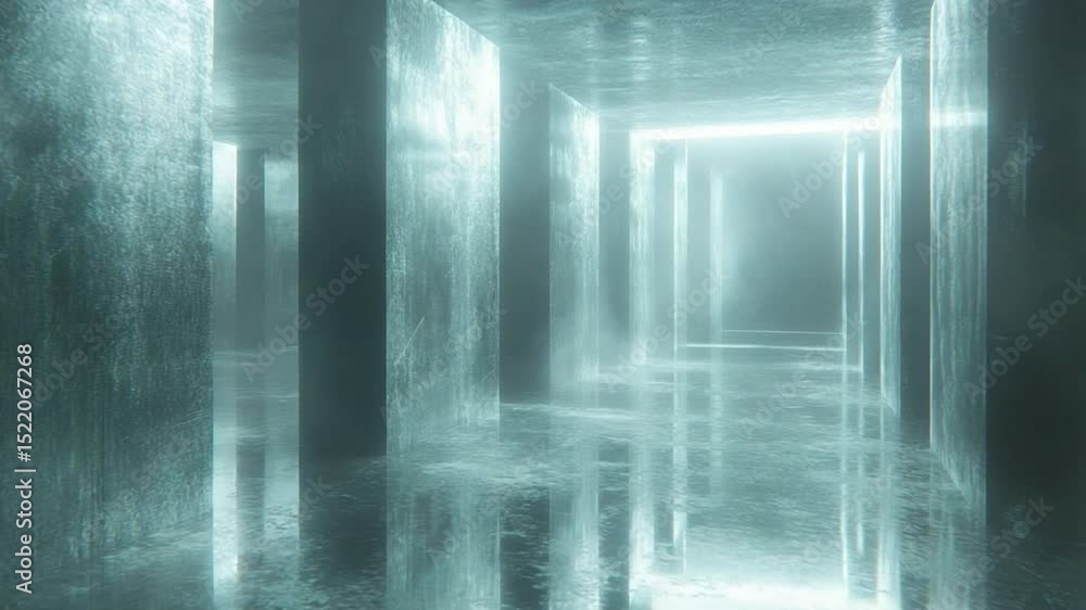 Poster atmospheric hallway: a futuristic, ethereal hallway design with soft, diffused lighting and a sense 