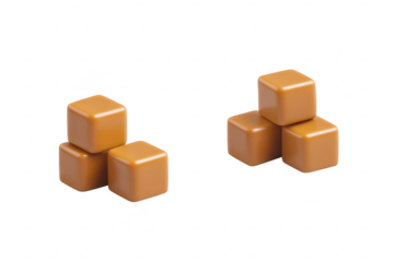 Two stacks of caramel cubes isolated on transparent background