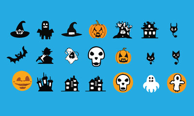 Halloween line icon set. Group of object. Ghost, horror, celebration, moon, witch, pumpkin.