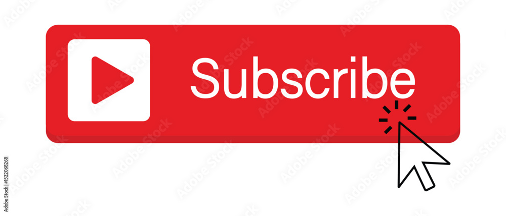 Poster subscribe button with pointer clicking. subscribe button color with arrow cursor click. subscribe bu