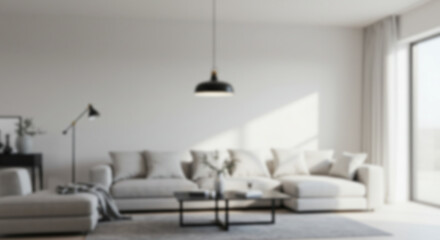 blur background of bright, modern living room features comfortable sofas and a prominent abstract painting, offering a serene and inviting ambiance, for green screen or live streaming background 8