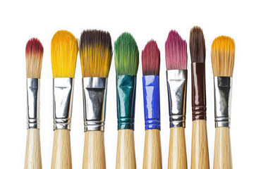 Colorful paint brushes set art supplies artist tools painting equipment watercolor acrylic oil brushstrokes isolated on transparent background