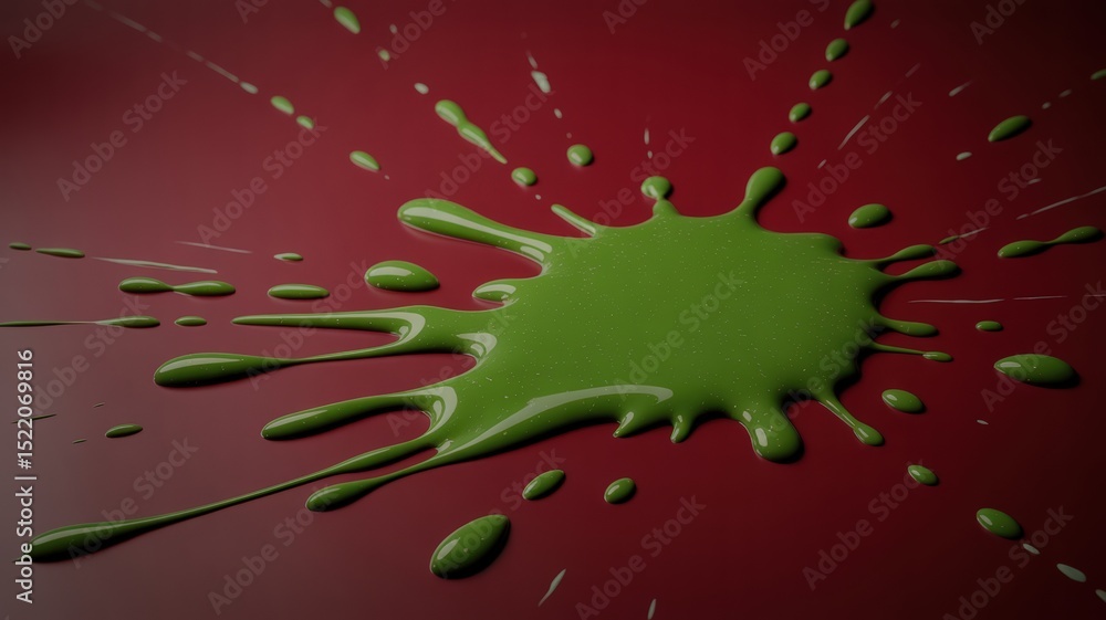 Poster abstract green paint splatter on red background a modern artistic display of color and texture for c