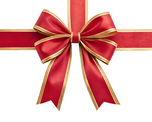 red ribbon bow with gold trim