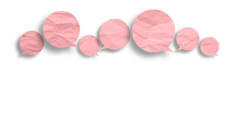 Pink speech bubble crumpled paper isolated on transparent background