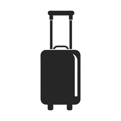 Black travel suitcase with red handle, an isolated object perfect for your next business trip or vacation journey silhouette vector icon on white background