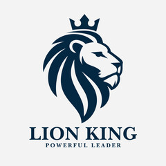 Royal Lion Head Logo with Crown – Vector Illustration
