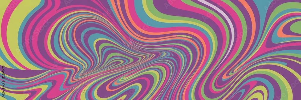 Poster psychedelic swirl pattern with vibrant colors, abstract groovy background with wavy lines, retro ins