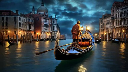 A romantic gondola ride through the enchanting canals of Venice under a starlit sky, capturing the magic of a tranquil nights journey on the water - Powered by Adobe