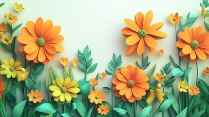Obraz premium Vibrant Paper-Cut Style Floral Arrangement with Orange and Yellow Flowers