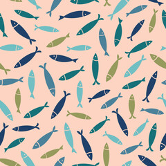 Fototapeta premium Seamless pattern of fish. Small fish for menu print, fabric, wallpaper. Editable vector..eps