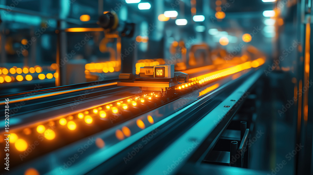 Poster automated production line using modern equipment and illuminated panels for precise control