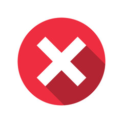 Flat Red Cross Mark Icon, White X Symbol in Circle Vector Design.