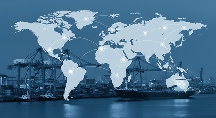 Conceptual World Map Overlay with Shipping Port and Logistics Transportation Theme