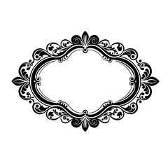 Ornate black vintage oval frame with intricate floral and scrollwork details.