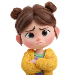 Grumpy girl with 3D cartoon, and upset.