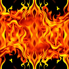 Fire flame seamless pattern, line, border.