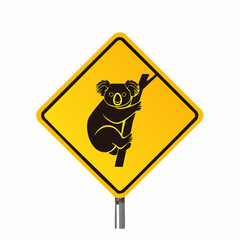 Vector wildlife warning sign featuring a koala in tree habitat