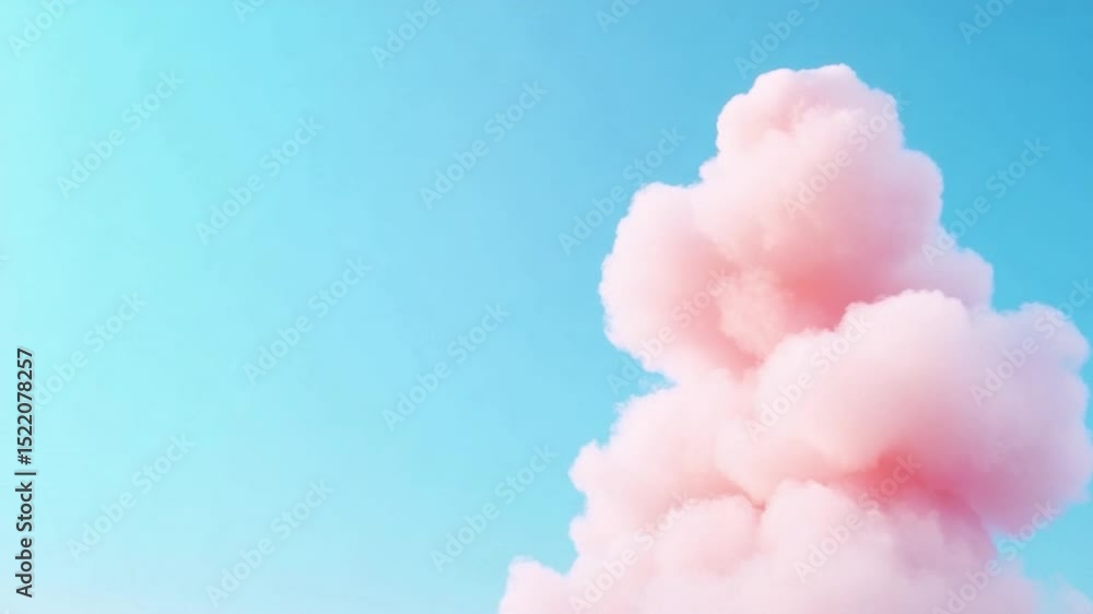 Poster dreamy pink cloudscape: delicate pink clouds float serenely against a vibrant blue canvas of sky, co