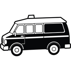 Black Silhouette Police Van Icon Isolated on White Background, Law Enforcement Vehicle Vector Illustration © Ankabut team