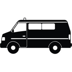 Black Silhouette Police Van Icon Isolated on White Background, Law Enforcement Vehicle Vector Illustration © Ankabut team