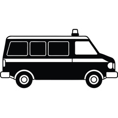 Black Silhouette Police Van Icon Isolated on White Background, Law Enforcement Vehicle Vector Illustration © Ankabut team