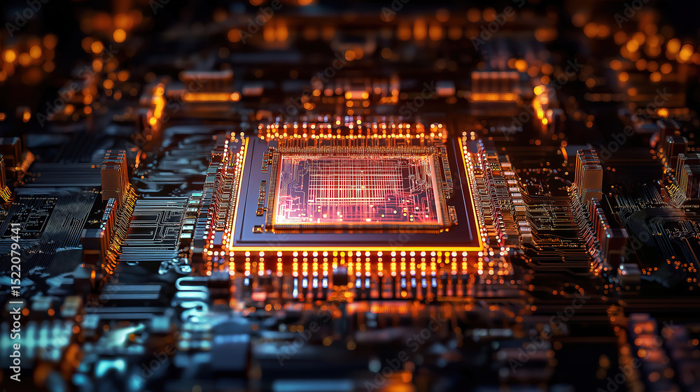 Aufkleber advanced manufacturing and technological innovation in electronic devices with illuminated microchip