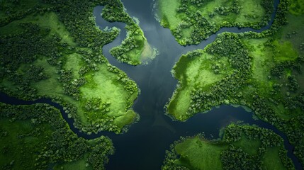 Aerial view of the Okavango Delta in Botswana, with its intricate waterways and wildlife-filled plains