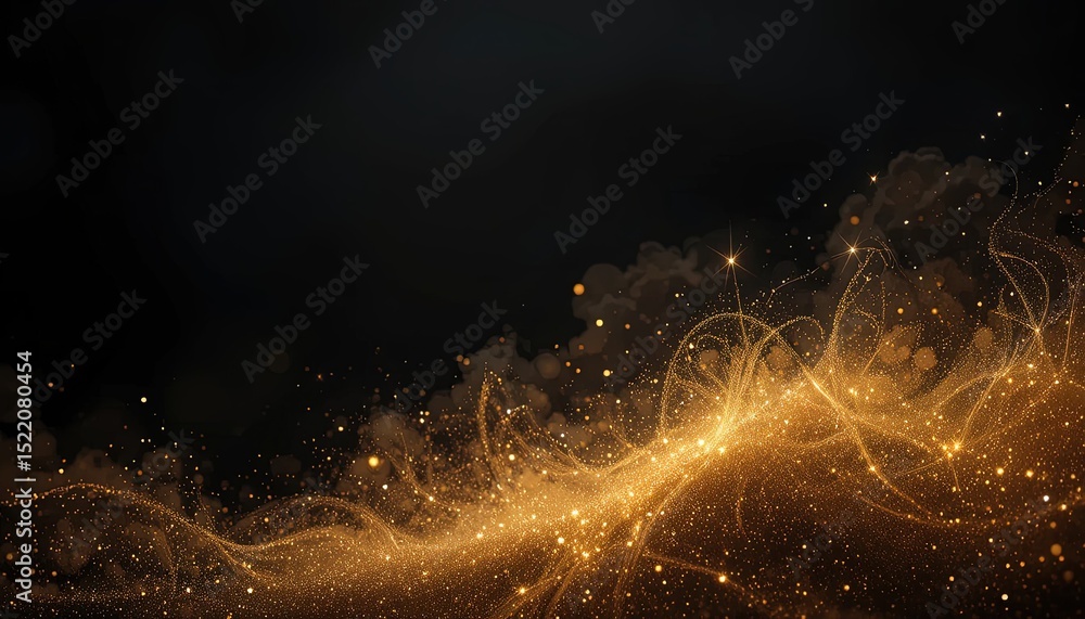Aufkleber golden particles creating abstract design on a dark background.