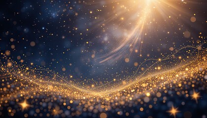 Sparkling golden particles against a dark background.