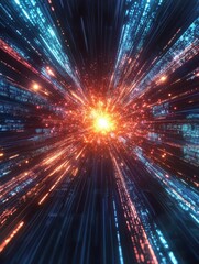 Obraz premium Radiant Light Burst in a Digital Matrix Tunnel